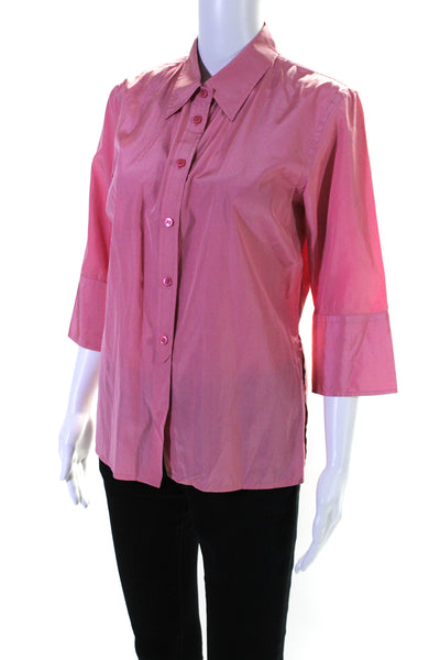 MAG Womens Button Front 3/4 Sleeve Collared Silk Shirt Pink Size 10