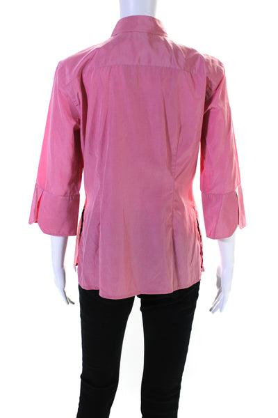 MAG Womens Button Front 3/4 Sleeve Collared Silk Shirt Pink Size 10