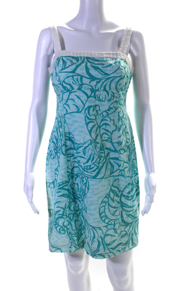 Lilly Pulitzer Womens Square Neck Abstract Mini Shift Dress Blue White Size 6