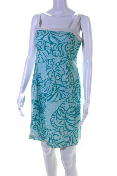 Lilly Pulitzer Womens Square Neck Abstract Mini Shift Dress Blue White Size 6