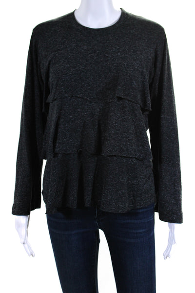 David Lerner Womens Long Sleeve Casual Ruffle Top Dark Gray Size S