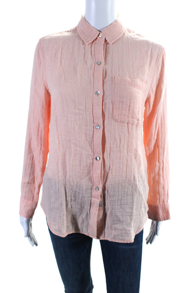 Rails Womens Organic Cotton Ellis Buttoned Long Sleeve Blouse Top Pink Size XS