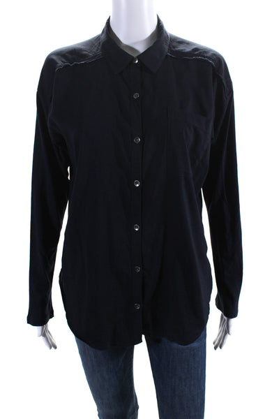 Splendid Womens Cotton Collared Long Sleeve Buttoned Blouse Top Navy Size XS