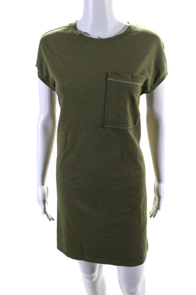 Lilla P Womens Cotton Round Neck Cap Sleeve Pullover T-Shirt Dress Green Size XS