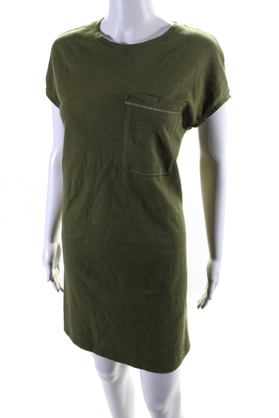 Lilla P Womens Cotton Round Neck Cap Sleeve Pullover T-Shirt Dress Green Size XS