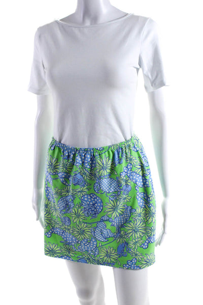 Lilly Pulitzer Womens Elastic Waistband Crustacean Mini Skirt Green Blue Medium