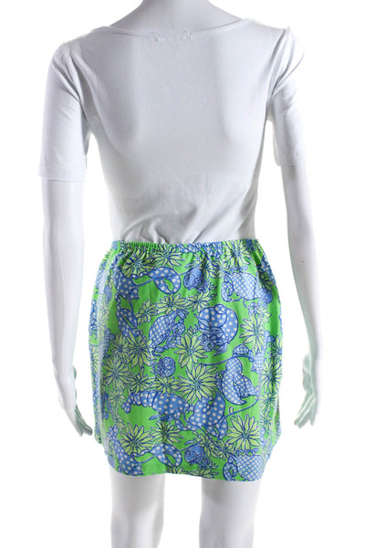 Lilly Pulitzer Womens Elastic Waistband Crustacean Mini Skirt Green Blue Medium