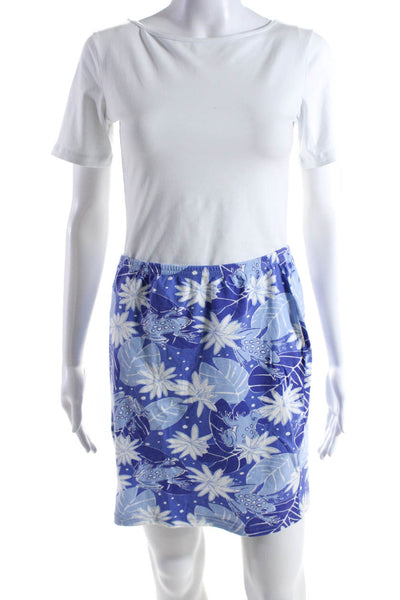 Lilly Pulitzer Womens Elastic Waistband Floral Leaf Skirt Blue White Size Medium