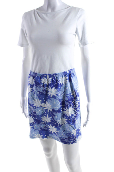 Lilly Pulitzer Womens Elastic Waistband Floral Leaf Skirt Blue White Size Medium