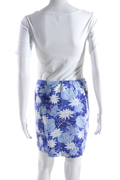 Lilly Pulitzer Womens Elastic Waistband Floral Leaf Skirt Blue White Size Medium