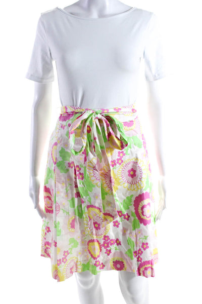 Lilly Pulitzer Womens Side Zip Tie Back Floral A Line Skirt White Multi Size 12