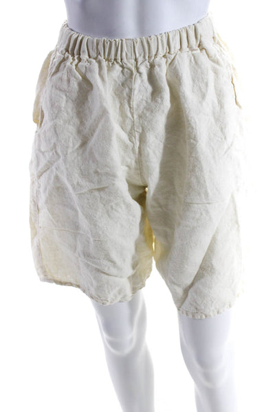 Flax Womens Elastic Waistband High Rise Linen Shorts White Size Small