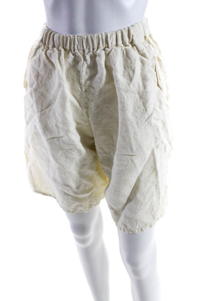 Flax Womens Elastic Waistband High Rise Linen Shorts White Size Small