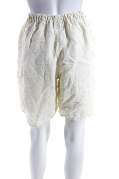 Flax Womens Elastic Waistband High Rise Linen Shorts White Size Small