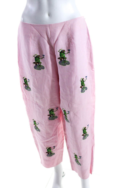 CJ Laing Womens Side Zip High Rise Martini Frog Linen Pants Pink Size 12