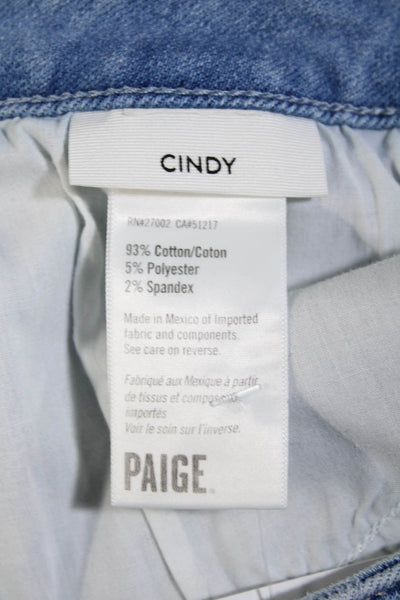 Paige Womens Cindy High Rise Raw Hem Straight Leg Jeans Blue Cotton Size 34