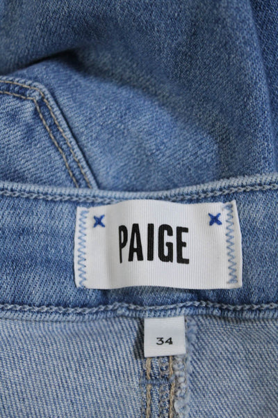 Paige Womens Cindy High Rise Raw Hem Straight Leg Jeans Blue Cotton Size 34