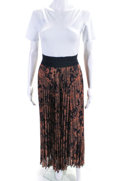 Loyd/ford Womens Elastic Waist Floral Pleated Maxi Skirt Blue Orange Size S