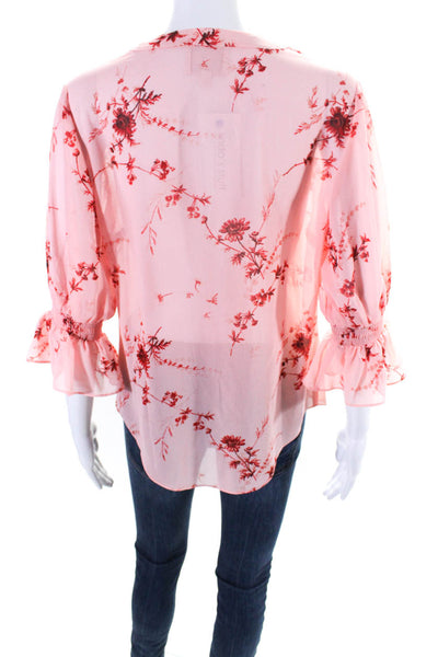 Cinq à Sept Womens Long Sleeve Pleated V Neck Floral Print Blouse Pink Size XS