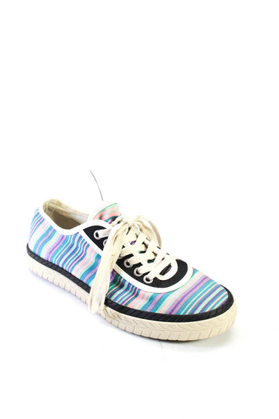 Marni Womens Striped Print Round Toe Lace-Up Tied Sneakers Blue Size EUR39