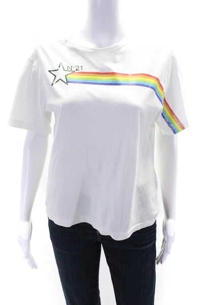 No. 21 Girls Cotton Short Sleeve Rainbow Graphic Print T shirt White Size 16