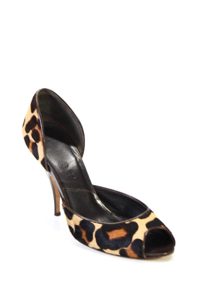 Dior Womens Leopard Print Ponyhair Peep Toe D'orsay Heels Brown Size 5