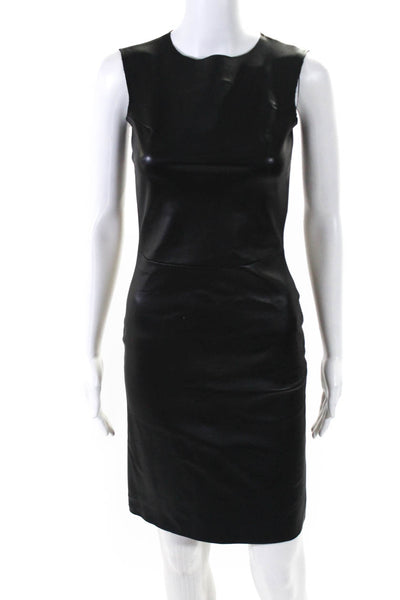 Ter Et Bantine Women's Round Neck Sleeveless Leather Mini Dress Black Size 40