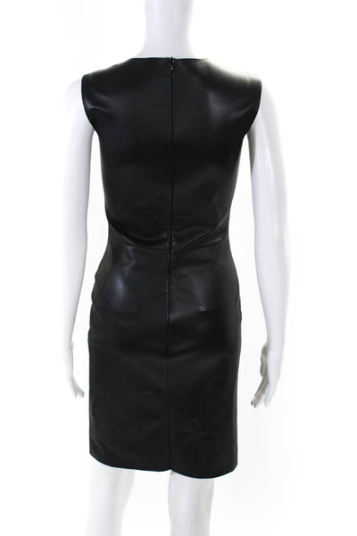 Ter Et Bantine Women's Round Neck Sleeveless Leather Mini Dress Black Size 40