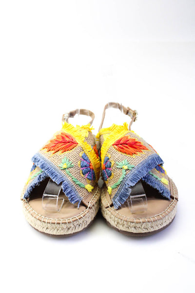 Sam Edelman Women's Open Toes Fringe Embroidered Espadrille Flat Sandals Size 4