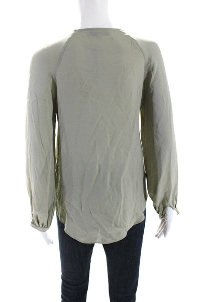 Joie Women's V-Neck Silk Button Down Long Sleeves Blouse Olive Green Size XS