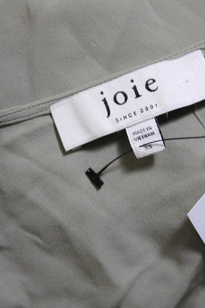 Joie Women's V-Neck Silk Button Down Long Sleeves Blouse Olive Green Size XS