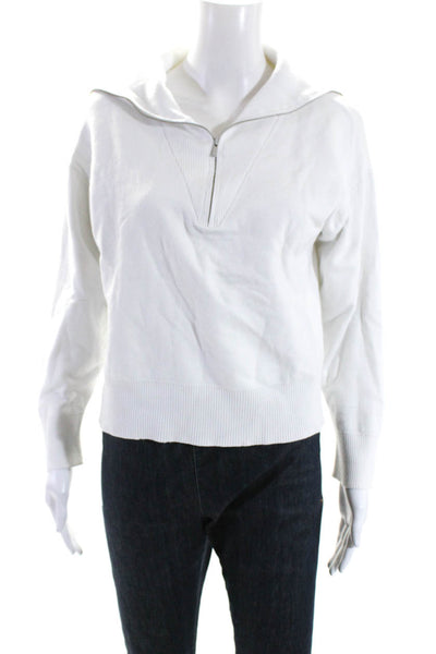 Gestuz Women's Collared Long Sleeves Pullover Quarter Zip Sweater White Size XS