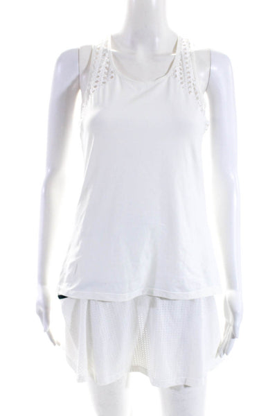 L'etoile Sport Women's Scoop Neck Sleeveless Two Piece Skort Set White Size L