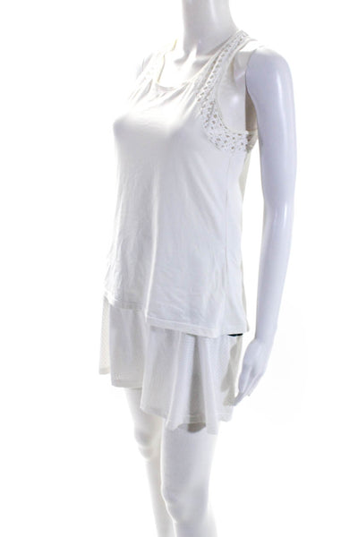 L'etoile Sport Women's Scoop Neck Sleeveless Two Piece Skort Set White Size L