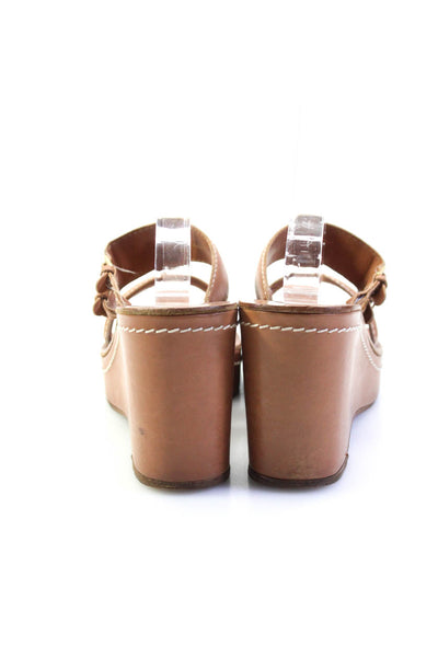 Ralph Lauren Womnens Leather Slide On Lauryn Wedge Sandals Brown Size 7 B