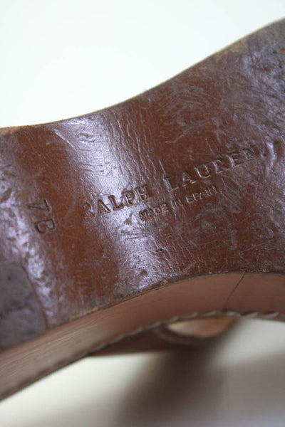 Ralph Lauren Womnens Leather Slide On Lauryn Wedge Sandals Brown Size 7 B