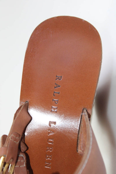 Ralph Lauren Womnens Leather Slide On Lauryn Wedge Sandals Brown Size 7 B