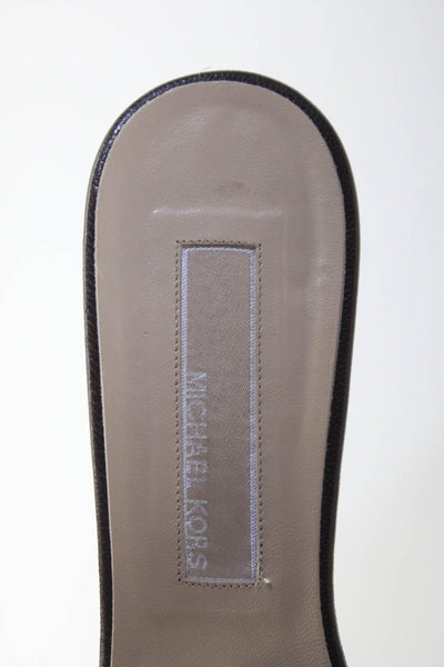 Michael Kors Womens Leather Slide On West Heels Brown Beige Size 7 Medium