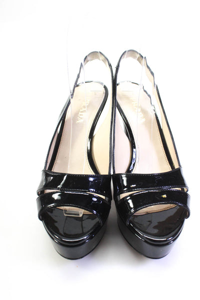 Prada Womens Patent Leather Platform Vernice Slingbacks Pumps Black Size 36.5 6.