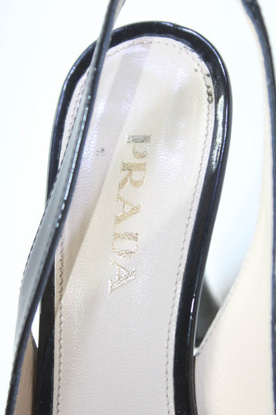 Prada Womens Patent Leather Platform Vernice Slingbacks Pumps Black Size 36.5 6.