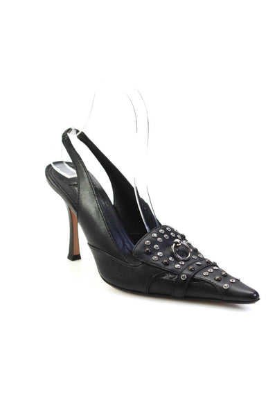 Loewe Womens Leather Jeweled Pointed Toe Slingbacks Pumps Black Size 38 8