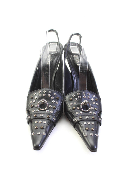 Loewe Womens Leather Jeweled Pointed Toe Slingbacks Pumps Black Size 38 8