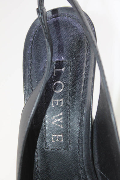 Loewe Womens Leather Jeweled Pointed Toe Slingbacks Pumps Black Size 38 8