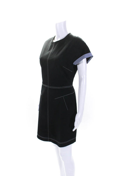 10 Crosby Derek Lam Womens Striped Trim Short Sleeves A Line Dress Black Size 4