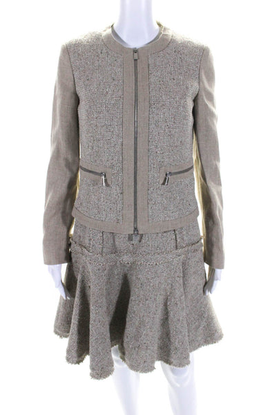 Michael Kors Womens Tweed Full Zipper A Line Dress Suit Beige Cotton Size 6