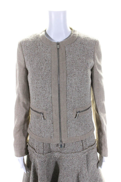 Michael Kors Womens Tweed Full Zipper A Line Dress Suit Beige Cotton Size 6