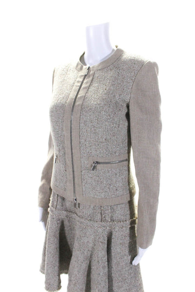 Michael Kors Womens Tweed Full Zipper A Line Dress Suit Beige Cotton Size 6