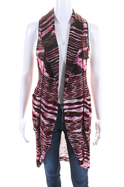 Missoni Womens Striped Print Open Front Sleeveless Hooded Jacket Pink Size EUR40