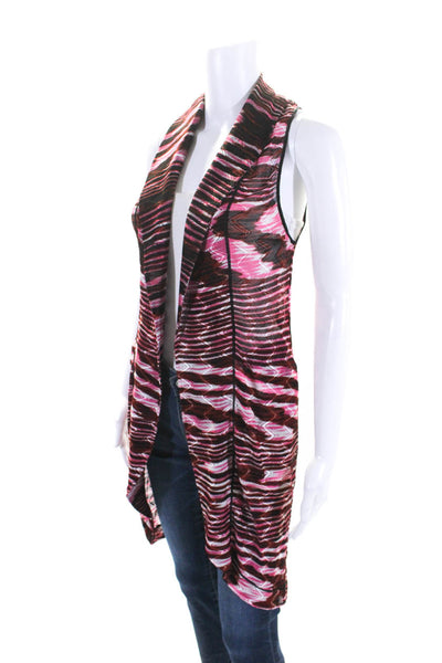 Missoni Womens Striped Print Open Front Sleeveless Hooded Jacket Pink Size EUR40