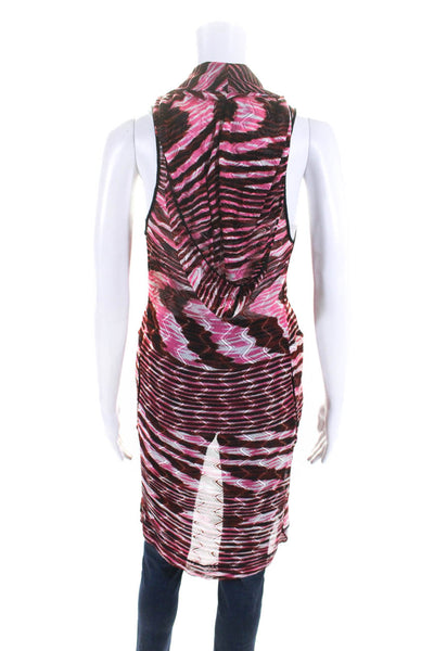 Missoni Womens Striped Print Open Front Sleeveless Hooded Jacket Pink Size EUR40